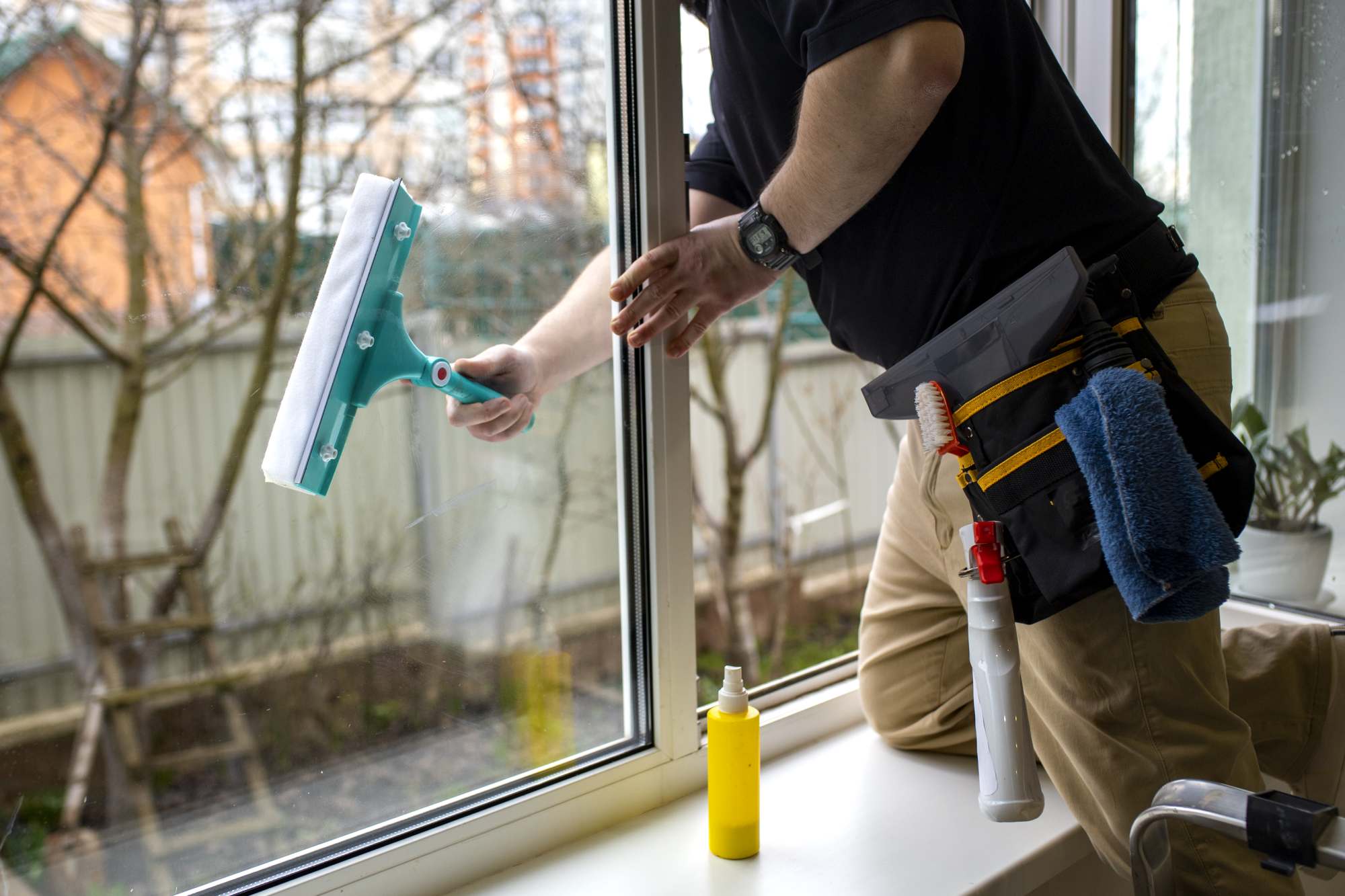 Squeegee finish on a glass door
